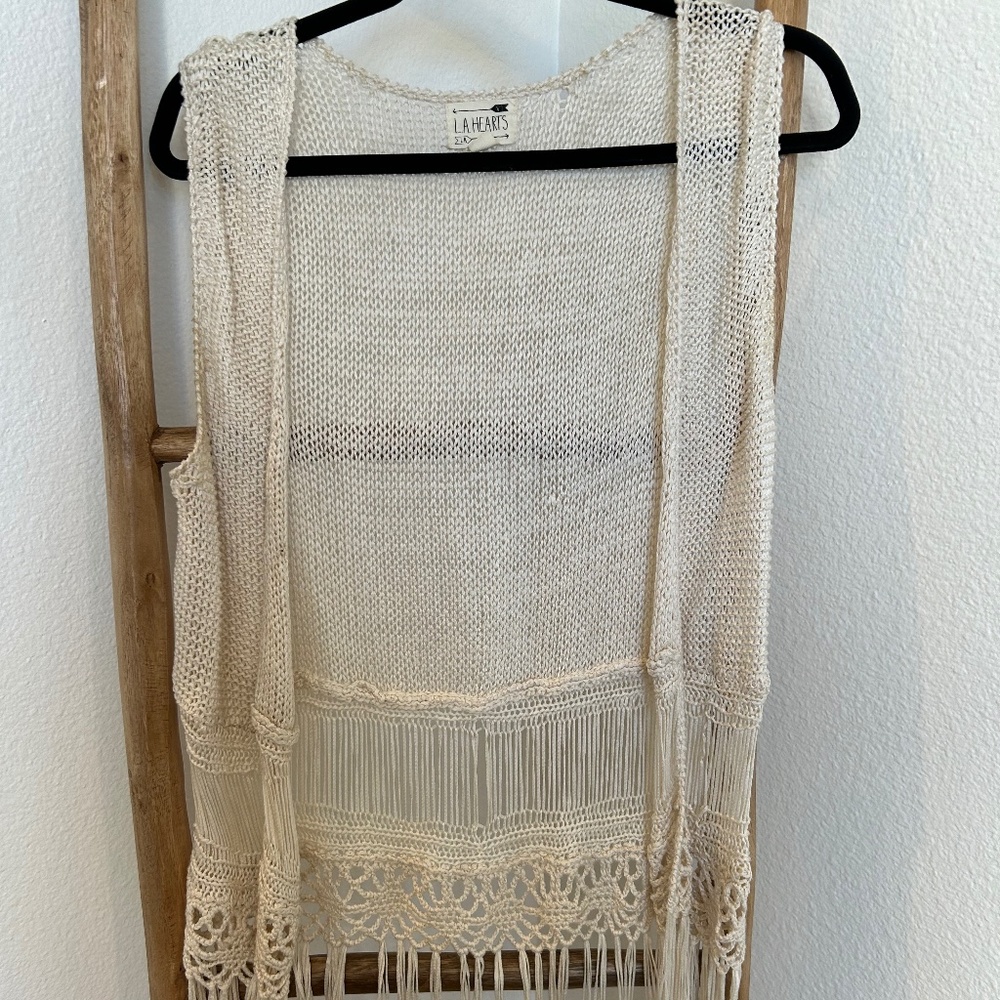 Boho Crochet Lace Sleeveless Open Front Vest Cardigan